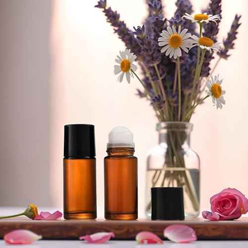 2Pcs Brown Glass Essential Oil Roller Bottles Refillable Roll on Empty Deodorant Bottle Containers Rollerball for Fragrance Roller Bottles Ball Applicator,Rollerball Bottle (50ml)
