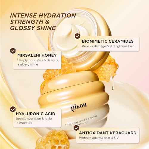 Gisou Honey Gloss Ceramide Therapy Hair Mask Mini ? Deep Repair & Hydration with Mirsalehi Honey, Ceramides & Hyaluronic Acid, 2.5 fl oz