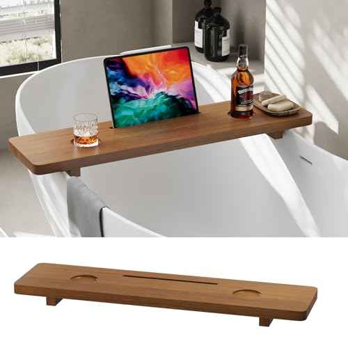 Premium 1.2IN Thickened African Solid Teak Bathtub Tray, 35¡± Waterproof Bath Caddy with Adjustable Legs, Bathtub Accessories, Fits Most Bath Tubs