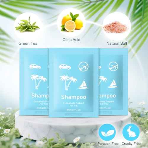 Travel Size Shampoo Bulk,Green Tea Scent,0.28 fl oz (8ml) Shampoo Mini Small,Hotel Supplies Bulk for Guests Airbnbs Homes Resorts Offices (pack of 50, green tea)