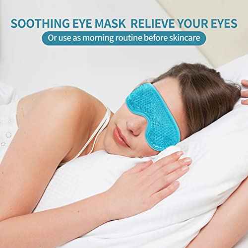 2PCS Gel Eye Mask Reusable Cold Therapy Gel Bead Eye Mask for Puffiness/Dark Circles/Eye Bags/Dry Eyes/Headaches/Migraines/Stress Relief (Blue)