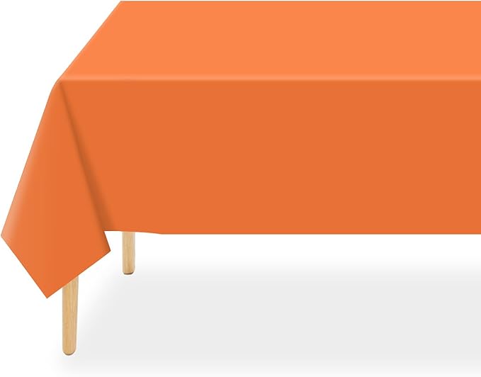 QIKSION Orange Plastic Table Cloth Disposable 6 Pack, 54 x 108 Inch Tablecloths for Party, Graduation, Halloween, Thanksgiving Decorations, Harvest, Fall, Rectangle Table Cover