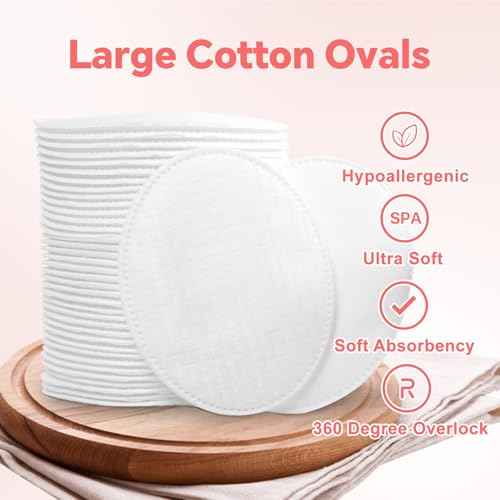 Large Oval Cotton Pads, 80 Count, Multi-Layer, Lint-Free, Dual-Sided, Ultra-Soft Cotton Oval Pads for Makeup Removal, Cleansing, and Toner Application
