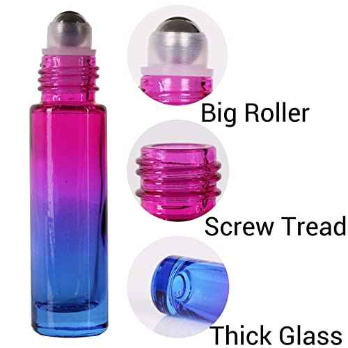 inice 12 Pack,Roller Bottles Gradient Color Glass Bottle for Essential Oils Applicator,10ml Roll on Bottle with Golden Metal Cap for Daily Care