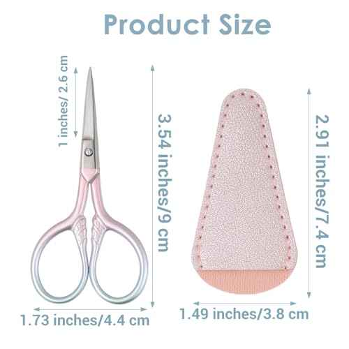 Facial Hair Small Grooming Scissors for Men Women, 3.5inch Small Precision Scissors, Safety Scissor with PU Sheath for Facial Hair, Eyebrow, Eyelash, Beard, Moustache