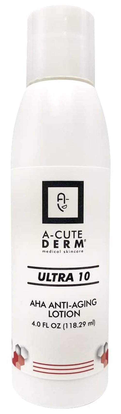 A-Cute Derm Ultra 10 AHA Anti-Aging Lotion for Exfoliation Simple and Effective for Face and Body (4 OZ)