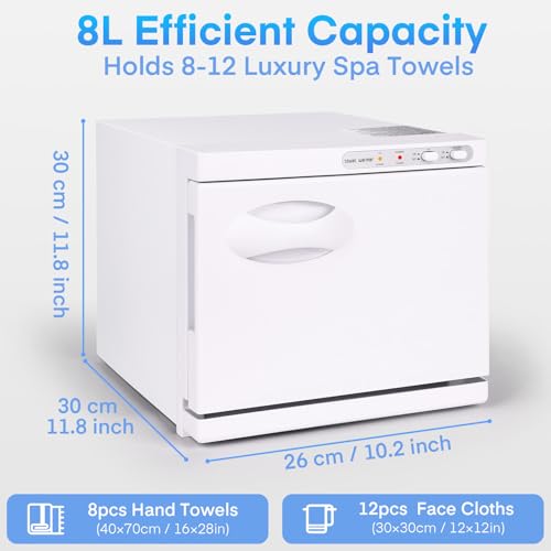 Hot Towel Warmer Cabinet 8L, Medium Capacity Towel Warmers Spa All-Round Heating, Professional Towel Heater for Bathroom, Facials and Salon (White)