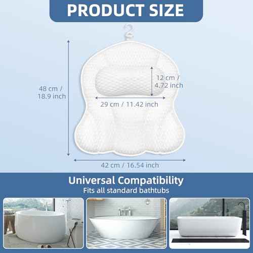 SZXYX Bath Pillows for Tub,Luxury Bathtub Pillows for Head and Neck Support Bathtub Pillow with 6 Strong Suction Cups Relaxing Bath Accessories Spa Gifts