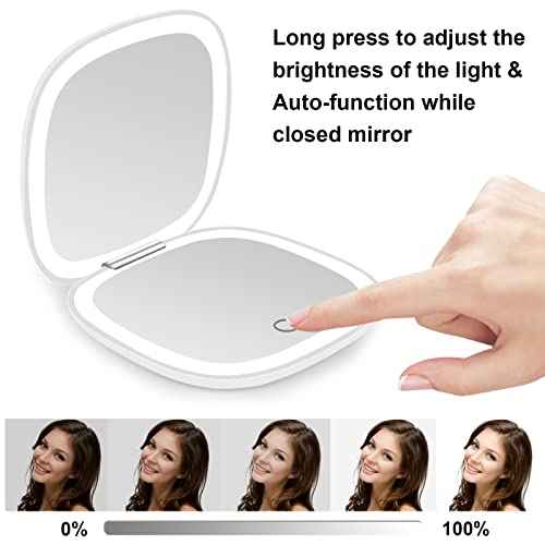 deweisn Compact Mirror, Lighted Travel Makeup Mirror with 1X/10X Magnifying Double Sided Dimmable Portable Pocket for Handbag and Pocket, USB Charging(White)