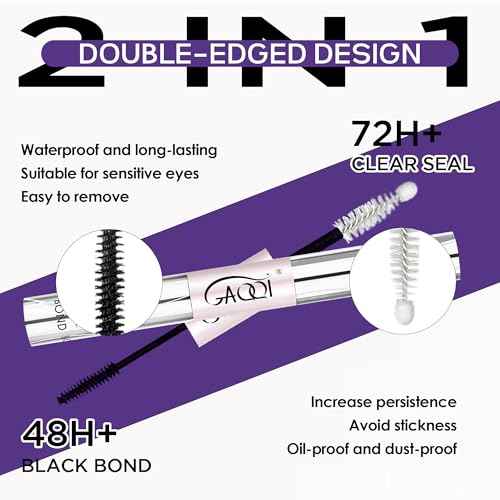 GAQQI Lash Cluster Glue, Lash Bond and Seal Waterproof, Bond & Seal Eyelash Glue for Clusters, Eyelash Adhesive Black Long-Lasting 72H, Latex-Free£¨5ml+5ml£©