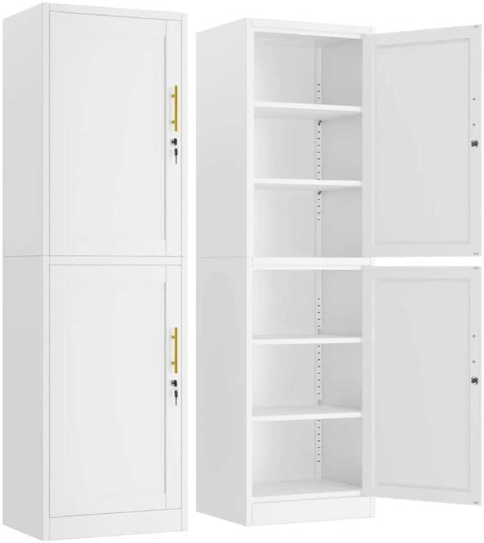 Metal Locker Tall Narrow Storage Cabinet, 67" H Locking Tool File Cabinets Snack Locker Organizer for School Classroom,Bedroom,Gym Home Office,Entryway and Hallway (20" W 2Door White)