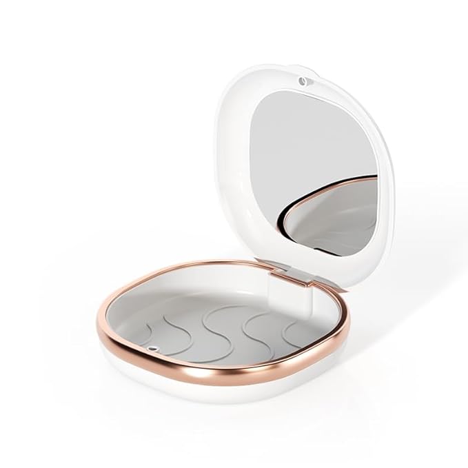 Denture Case with Mirror, Portable Retainer Case for Braces, Mouth Guards, Orthodontic Retainers, Compact, Stylish, and Travel-Friendly Denture Box (White)