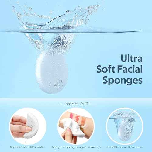 50-Count Compressed Facial Sponges, GAINWELL White Cellulose 100% Natural Cosmetic Spa Sponges for Facial Cleansing, Exfoliating Mask, Makeup Removal