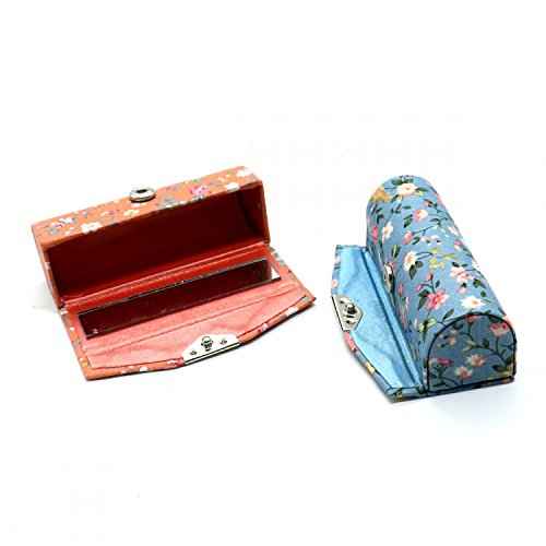 SenseYo 4 Pcs Ladies Floral Lipstick Case Holder with Mirror, Cosmetic Storage Kit Makeup Travel Cases Organizer Bag for Purse