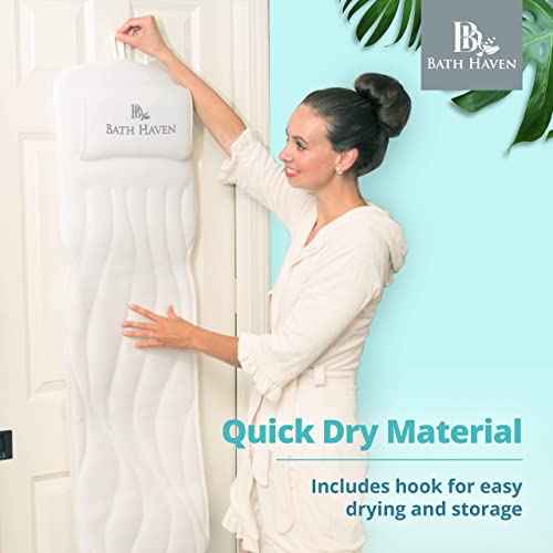 Bath Haven Bath Pillow for Bathtub - Full Body Mat & Cushion Headrest for Women and Men, Luxury Pillows for Neck and Back in Shower Tub or Jacuzzi - Powerful Suction Cups - Spa Accessories (Classic)