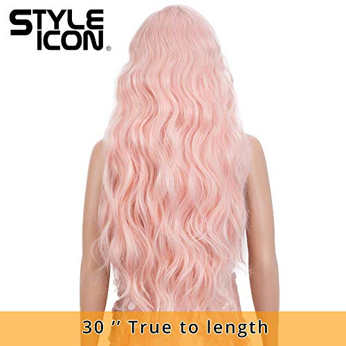 Style Icon Easy-360 Lace Wigs 30" Free Part Lace Frontal Wigs Long Water Wave Wig Pink Synthetic Wig (30 Inches, PINK9)