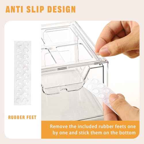 6 Pack Stackable Makeup Organizer, 4.4'' Tall Acrylic Bathroom Makeup Organizer and Storage Drawer with Pull-out Handle, Clear Plastic Storage Bins for Vanity,Pantry,Desk,Undersink,Kitchen