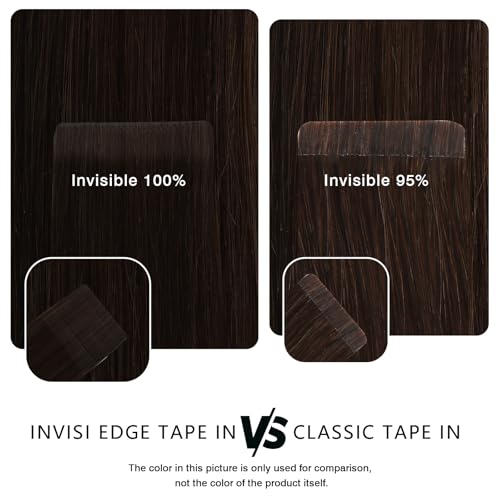 ABH AMAZINGBEAUTY HAIR Invisi Edge Tape in Hair Extensions Real Human Hair, Seamless Injected Hand-Tied Virgin Human Hair Pro Quality Tape ins 20PCS 50G/Pack, Jet Black #1 20 Inch