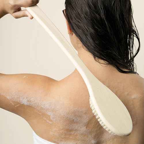 EcoTools Bath Bristle Brush, Bath Brush with Long Handle, Cleanse Back & Hard-to-Reach Areas, Eco Friendly Shower Brush for Exfoliating, Cruelty Free Nylon Bristles, Vegan, 1 Count