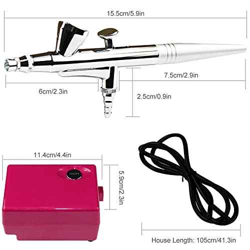 Airbrush Compressor Kit 3 Level Pressure Adjustable with 0.4mm Needle and Nozzle Single Action Airbrush Makeup System Beauty Face Paint Kit for Nail Body Paint