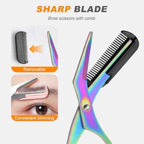Eyebrow Trimmer Scissor, 2024 New Eyebrow Scissors with Comb Eyebrow Trimmer for Women Men, Non-Slip Eyebrow Cutter Eye Brow Razors Eye Brow Shaper Trimming Scissors Makeup Tool (Pink)