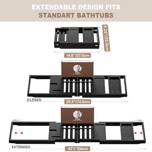 Yirilan Foldable Bathtub Caddy, Expandable Bath Tray, Unique House Warming Gifts, New Home, Anniversary and Wedding Gifts for Couple, Black-New