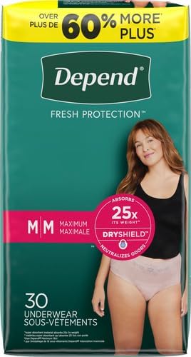 Depend Fresh Protection Adult Incontinence Underwear for Women (Formerly Depend Fit-Flex), Disposable, Maximum, Medium, Blush, 30 Count, Packaging May Vary (Pack of 2)