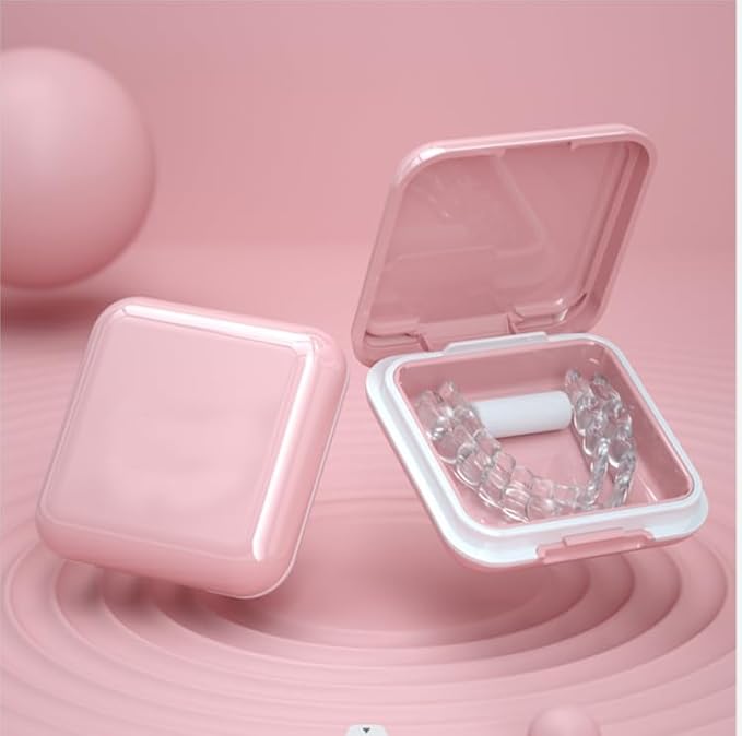 Retainer Case,Cute Mouthguard Case with Mirror,Slim Night Mouth Guard Case with Lid Hinge,Aligner Case,Inner Size 2.56, 2.36, 0.79inch