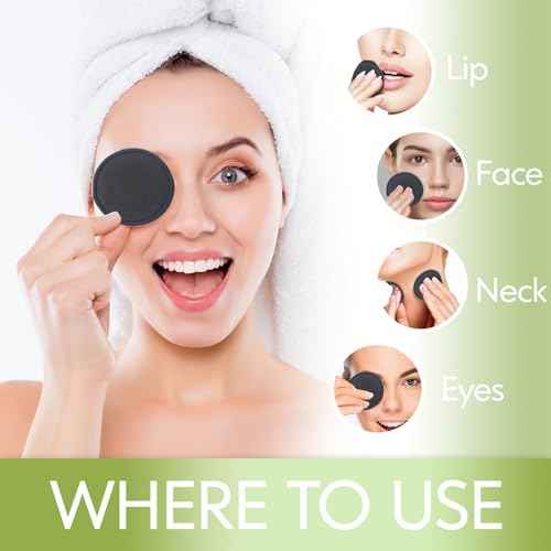 Reusable Makeup Removal Pads - 20 Pack with Laundry Bag - Soft Black Reusable Cotton Makeup Remover Pads for Face - Washable Bamboo Cotton Rounds