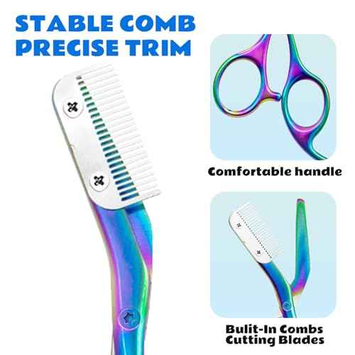 Eyebrow Scissors with Comb - Stainless Steel Eyebrow Trimmer for Women and Men, Facial Grooming Scissors Kit, Professional Precision Eyebrow Trimmer,Perfect For Gifts for Men and Women,Rainbow