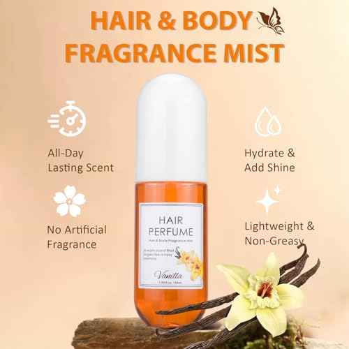 Vanilla Hair & Body Perfume Spray, Pheromones Perfumes for Women, Long-Lasting Fragrance Mist, Frizz Control & Shine-Enhancing, Nourishing Hair Repair Mist, Daily Use, Alcohol-Free, 1.7 Oz Travel Size