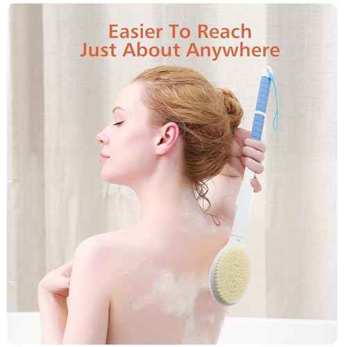 Shower Brush with Soft and Stiff Bristles,20.5" Extra Long Handle Dual-Sided Back Scrubber Bath Brush Body Exfoliator for Wet or Dry Brushing (Extra Long Handle)