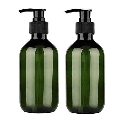 Pump Bottle Dispenser, Yebeauty 10oz/300ml Empty Plastic Shower Refillable Dispenser Soap Shampoo Pump Dispenser Containers with Pump Multipurpose for Cosmetic Kitchen Bathroom, 2-Pack Green