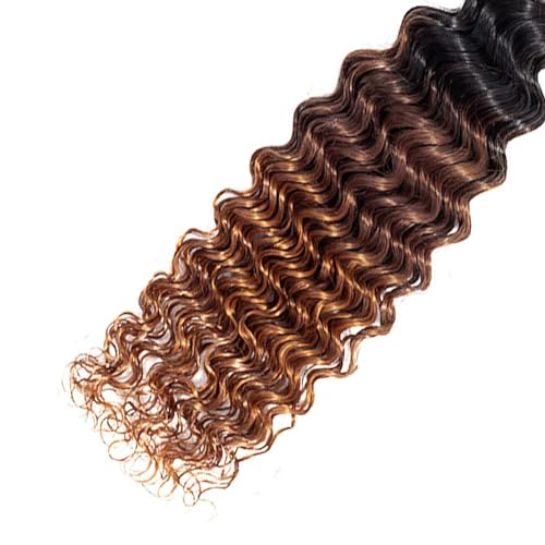 Bundles Human Hair 18 20 22 Inch Omber Deep Wave Human Hair Bundles Natural Chocolate Brown T1B/4/30 Unprocessed Raw Brazilian Virgin Remy Quick Weave for Black Women