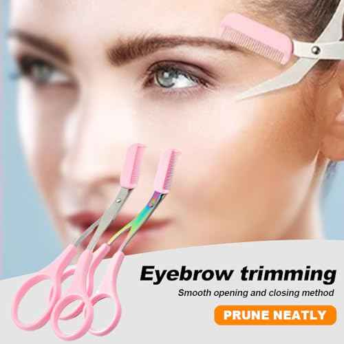Eyebrow Trimmer Scissor, 2 in 1 Eyebrow Scissors with Comb Stainless Steel Professional Eyebrow Trimmer, Eyebrow Cutter Hair Removal Eyebrow Scissors Makeup Tool for Men Women (Black)