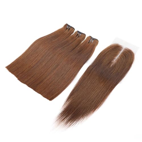 Bone Straight Virgin Human Hair 3 Bundles with 2 * 6 Closure Raw Hair 15A Bundles 100% Unprocessed Premium Raw Hair for Women Natural Color (8"8"8" + 8", 33#)