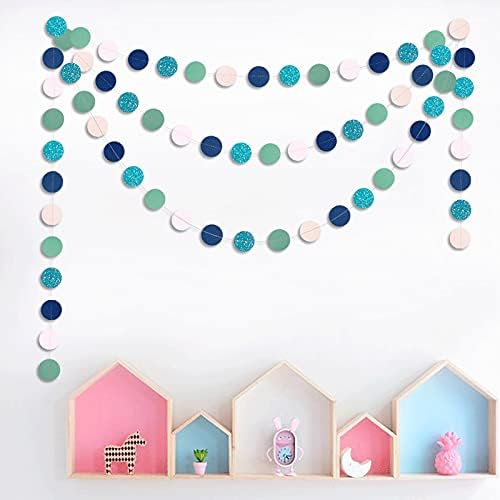 JEYE Blue Green Pink Paper Garland Circle Dot Party Garland Banner Streamer Backdrop Hanging Decorations, 2" in Diameter, Pack of 2, 26 Feet in Total