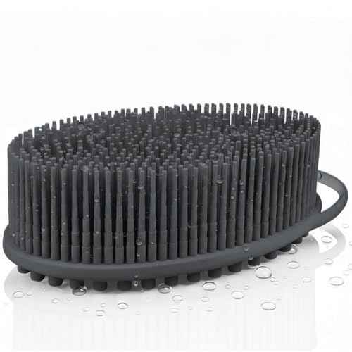 Silicone Body Scrubber for Shower - Gentle Exfoliating Back Scrubber with Soft Bristles - Avilana Premium Dual Sided Bath Brush Massage - Loofah Alternative for Sensitive Skin - Gift Women Men