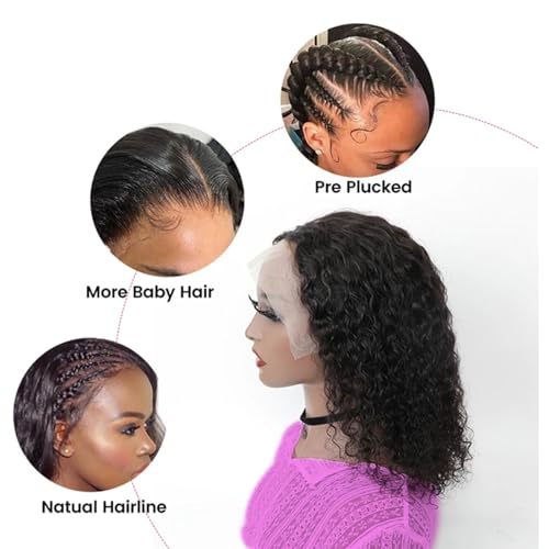 Curly Bob Wig Human Hair 13X4 Water Wave Lace Front Wig Human Hair Pre Plucked 250% Density Curly Bob Wigs for Women Natural Color 14 Inch¡¦