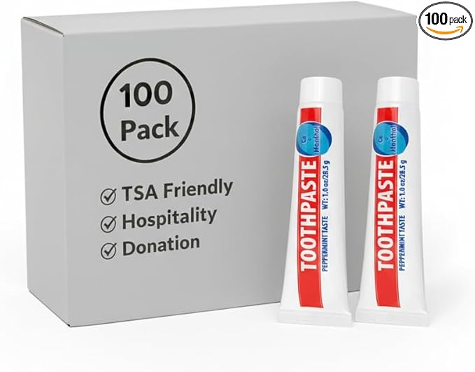 100 Pack 1 oz Peppermint Travel Size Toothpaste for Hospitality, Hotel, Charity. Donation Homeless Supplies (100 Tubes 1 Ounce Each)