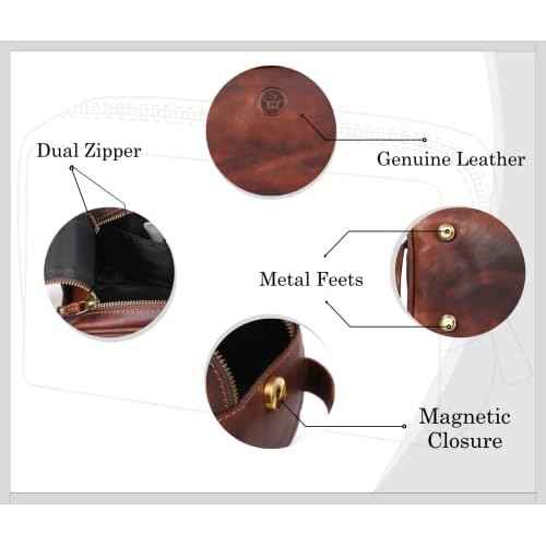 Leather Toiletry Bag for Men | Grooming Travel Kit | With Waterproof Lining | By Aaron Leather (Dark Brown)
