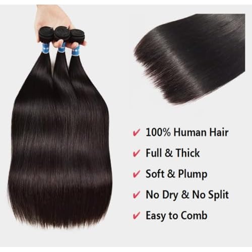 Brazilian Virgin Straight Hair Bundles 18 20 22 Inch 100% Unprocessed Virgin Human Hair Weave Bundles Human Hair Extension Double Weft Natural Color Straight Hair Bundles