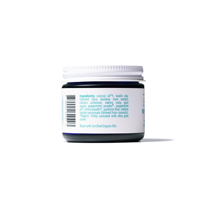 PurO3 Ozonated Toothpaste Powder – Fluoride Free Organic Remineralizing Tooth & Gum Cleaning – Natural Teeth Whitening & Plaque Remover – Ozone Infused Coconut Oil Dental Care with Peppermint, 37g