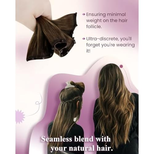 LaaVoo Hair Beaded Weft Hair Extensions Real Human Hair Beaded Weft Hair Extensions Human Hair Blonde Highlighted 22inch 50g