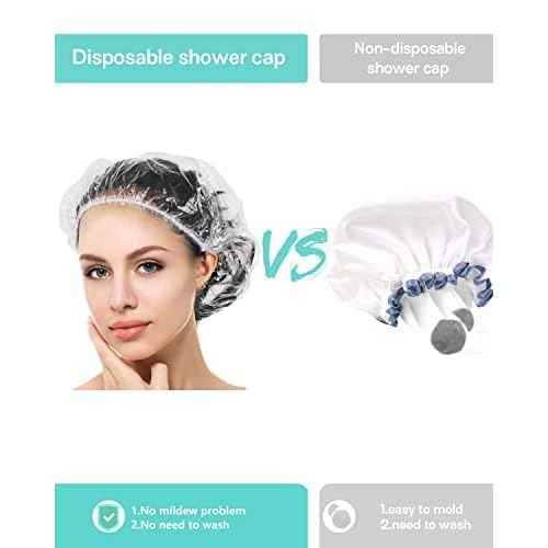 Auban 50 PCS Shower Cap Disposable,Bath Caps Larger Thick Clear Waterproof Plastic Elastic Hair Bath Caps For Women Hotel Travel Essentials Accessories Deep Conditioning Hair Care(19.3")