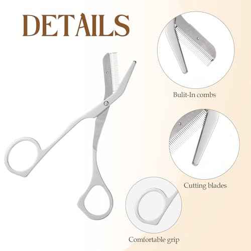 Eyebrow Scissors with Comb and Brush, Portable Eyebrow Trimming Scissors, Stainless Steel Eye Brow Grooming Shears for Men and Women Beard Eyelashes Eyebrows Facial Hair