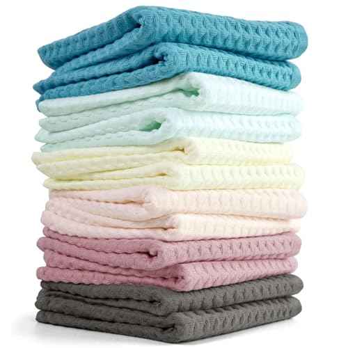 Cleanbear Waffle Wash Cloths Set of 12, Cotton Washcloths for Body and Face, 13¡± x 13¡±, 6 Assorted Colors