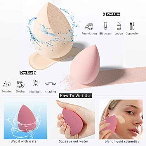Makeup Sponges Set - Beauty sponges Blending Blenders with 1 Holder and Egg Case, Flawless for Cream, Powder and Liquid (Pink, 4Pcs+1Holder+ case)
