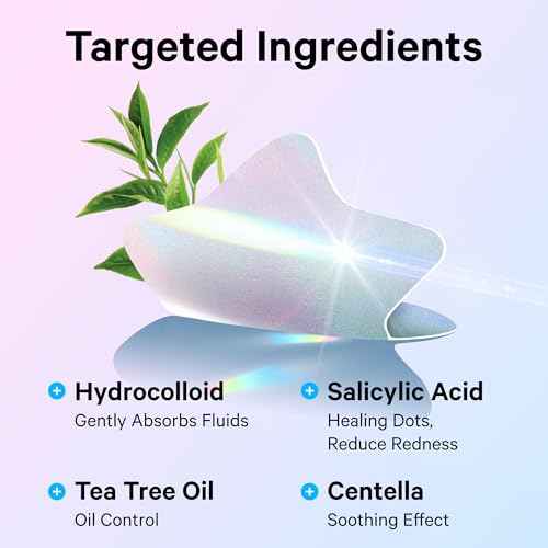 Sosky Hologram Pimple Patches for Face, Hydrocolloid Acne Patches with Salicylic Acid, Cute Star Zit Stickers,Colorful Blemish Covers,48 Count Blue Pink Heart Cloud Butterfly Flower