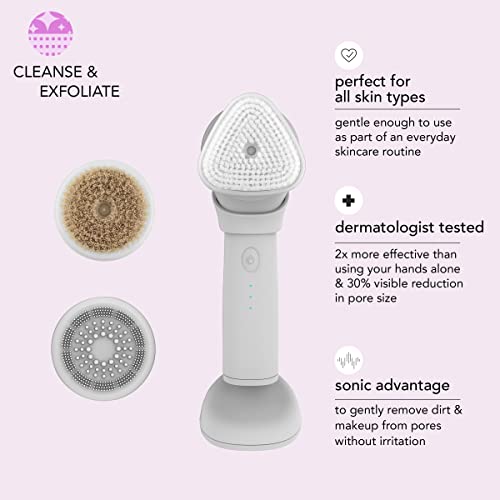 skn by conair Daily Glow Facial Cleansing Brush, All-in-One Facial Brush Includes 3 Interchangeable Attachments for Complete Cleansing, Exfoliation, and Rejuvenation